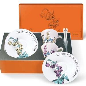 Tea Cup Set With 2 Tea Cups 2 Saucers And 2 Spoon 7 OZ Espresso Coffee Mug